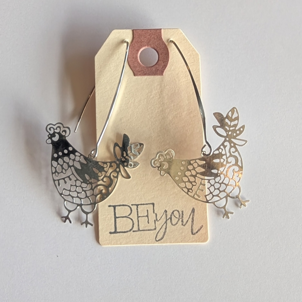 Silver Chicken Earrings - NWT